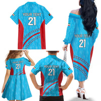 Custom Kuwait Cricket Family Matching Off The Shoulder Long Sleeve Dress and Hawaiian Shirt Kuwayt Sporty Pattern - Wonder Print Shop