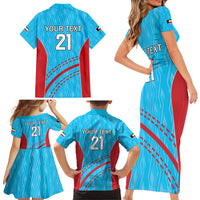 Custom Kuwait Cricket Family Matching Short Sleeve Bodycon Dress and Hawaiian Shirt Kuwayt Sporty Pattern - Wonder Print Shop
