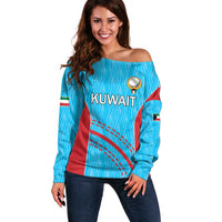 Custom Kuwait Cricket Off Shoulder Sweater Kuwayt Sporty Pattern - Wonder Print Shop