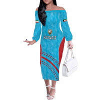 Custom Kuwait Cricket Off The Shoulder Long Sleeve Dress Kuwayt Sporty Pattern - Wonder Print Shop