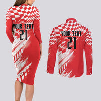 Croatia Rugby Custom Couples Matching Long Sleeve Bodycon Dress and Long Sleeve Button Shirt Chessboard with Sporty Pattern LT9 - Wonder Print Shop