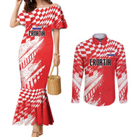 Croatia Rugby Custom Couples Matching Mermaid Dress and Long Sleeve Button Shirt Chessboard with Sporty Pattern