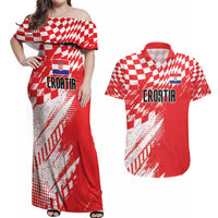 Croatia Rugby Custom Couples Matching Off Shoulder Maxi Dress and Hawaiian Shirt Chessboard with Sporty Pattern LT9 - Wonder Print Shop