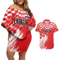 Croatia Rugby Custom Couples Matching Off Shoulder Short Dress and Hawaiian Shirt Chessboard with Sporty Pattern LT9 - Wonder Print Shop