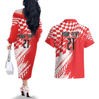Croatia Rugby Custom Couples Matching Off The Shoulder Long Sleeve Dress and Hawaiian Shirt Chessboard with Sporty Pattern LT9 - Wonder Print Shop