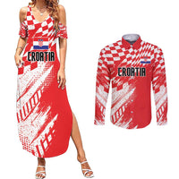 Croatia Rugby Custom Couples Matching Summer Maxi Dress and Long Sleeve Button Shirt Chessboard with Sporty Pattern LT9 - Wonder Print Shop