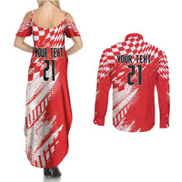 Croatia Rugby Custom Couples Matching Summer Maxi Dress and Long Sleeve Button Shirt Chessboard with Sporty Pattern LT9 - Wonder Print Shop