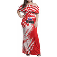 Croatia Rugby Custom Family Matching Off Shoulder Maxi Dress and Hawaiian Shirt Chessboard with Sporty Pattern LT9 - Wonder Print Shop