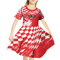 Croatia Rugby Custom Kid Short Sleeve Dress Chessboard with Sporty Pattern - Wonder Print Shop