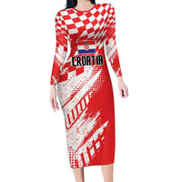 Croatia Rugby Custom Long Sleeve Bodycon Dress Chessboard with Sporty Pattern - Wonder Print Shop