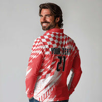 Croatia Rugby Custom Long Sleeve Polo Shirt Chessboard with Sporty Pattern - Wonder Print Shop