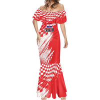 Croatia Rugby Custom Mermaid Dress Chessboard with Sporty Pattern - Wonder Print Shop