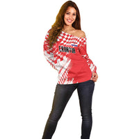Croatia Rugby Custom Off Shoulder Sweater Chessboard with Sporty Pattern - Wonder Print Shop