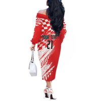 Croatia Rugby Custom Off The Shoulder Long Sleeve Dress Chessboard with Sporty Pattern - Wonder Print Shop