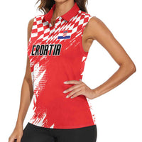 Croatia Rugby Custom Women Sleeveless Polo Shirt Chessboard with Sporty Pattern - Wonder Print Shop