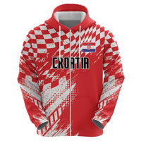 Croatia Rugby Custom Zip Hoodie Chessboard with Sporty Pattern - Wonder Print Shop