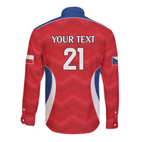 Czech Republic Rugby Custom Long Sleeve Button Shirt Silver Double-tailed Lion Sporty Pattern - Wonder Print Shop