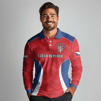 Czech Republic Rugby Custom Long Sleeve Polo Shirt Silver Double-tailed Lion Sporty Pattern - Wonder Print Shop