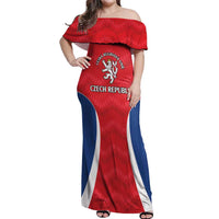 Czech Republic Rugby Custom Off Shoulder Maxi Dress Silver Double-tailed Lion Sporty Pattern - Wonder Print Shop