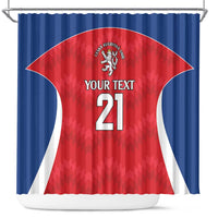 Czech Republic Rugby Custom Shower Curtain Silver Double-tailed Lion Sporty Pattern