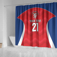 Czech Republic Rugby Custom Shower Curtain Silver Double-tailed Lion Sporty Pattern