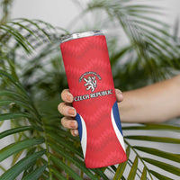 Czech Republic Rugby Custom Skinny Tumbler Silver Double-tailed Lion Sporty Pattern - Wonder Print Shop