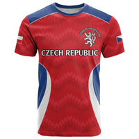 Czech Republic Rugby Custom T Shirt Silver Double-tailed Lion Sporty Pattern - Wonder Print Shop