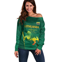 Lithuania Rugby Custom Off Shoulder Sweater Lietuvos Nacionaline Regbio Sąjungos Komanda - Wonder Print Shop