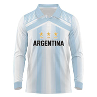Vamos Argentina WC26 Custom Long Sleeve Polo Shirt Vamos Argentina History Champions Blue - Wonder Print Shop