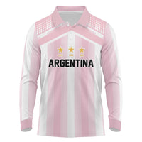 Vamos Argentina WC26 Custom Long Sleeve Polo Shirt Vamos Argentina History Champions Pink - Wonder Print Shop