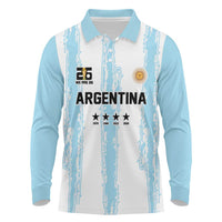 World Football 2026 Argentina Custom Long Sleeve Polo Shirt Past Champions Future Legends Blue - Wonder Print Shop