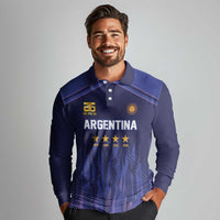 World Football 2026 Argentina Custom Long Sleeve Polo Shirt Past Champions Future Legends Purple - Wonder Print Shop