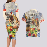 Personalized Kentucky Horse Race Couples Matching Long Sleeve Bodycon Dress and Hawaiian Shirt With Mint Julep Cocktail LT9 - Wonder Print Shop