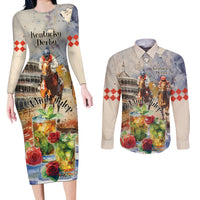 Personalized Kentucky Horse Race Couples Matching Long Sleeve Bodycon Dress and Long Sleeve Button Shirt With Mint Julep Cocktail LT9 - Wonder Print Shop