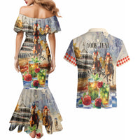 Personalized Kentucky Horse Race Couples Matching Mermaid Dress and Hawaiian Shirt With Mint Julep Cocktail LT9 - Wonder Print Shop