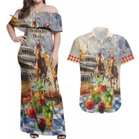 Personalized Kentucky Horse Race Couples Matching Off Shoulder Maxi Dress and Hawaiian Shirt With Mint Julep Cocktail LT9 - Wonder Print Shop