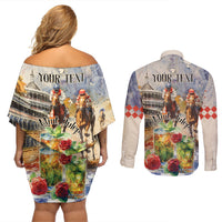 Personalized Kentucky Horse Race Couples Matching Off Shoulder Short Dress and Long Sleeve Button Shirt With Mint Julep Cocktail LT9 - Wonder Print Shop