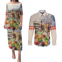 Personalized Kentucky Horse Race Couples Matching Puletasi and Long Sleeve Button Shirt With Mint Julep Cocktail LT9 - Wonder Print Shop