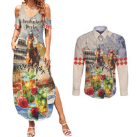 Personalized Kentucky Horse Race Couples Matching Summer Maxi Dress and Long Sleeve Button Shirt With Mint Julep Cocktail LT9 - Wonder Print Shop