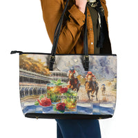 Personalized Kentucky Horse Race Leather Tote Bag With Mint Julep Cocktail - Wonder Print Shop