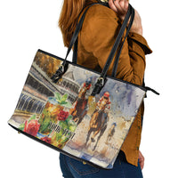 Personalized Kentucky Horse Race Leather Tote Bag With Mint Julep Cocktail - Wonder Print Shop