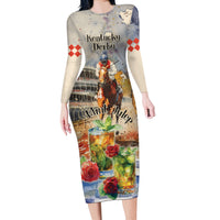 Personalized Kentucky Horse Race Long Sleeve Bodycon Dress With Mint Julep Cocktail - Wonder Print Shop