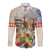 Personalized Kentucky Horse Race Long Sleeve Button Shirt With Mint Julep Cocktail - Wonder Print Shop