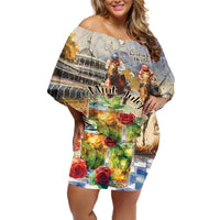 Personalized Kentucky Horse Race Off Shoulder Short Dress With Mint Julep Cocktail - Wonder Print Shop