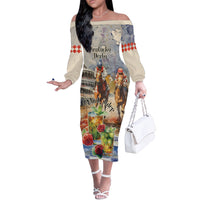 Personalized Kentucky Horse Race Off The Shoulder Long Sleeve Dress With Mint Julep Cocktail - Wonder Print Shop