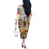 Personalized Kentucky Horse Race Off The Shoulder Long Sleeve Dress With Mint Julep Cocktail - Wonder Print Shop