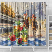 Personalized Kentucky Horse Race Shower Curtain With Mint Julep Cocktail
