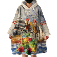 Personalized Kentucky Horse Race Wearable Blanket Hoodie With Mint Julep Cocktail - Wonder Print Shop