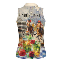 Personalized Kentucky Horse Race Women Sleeveless Polo Shirt With Mint Julep Cocktail - Wonder Print Shop