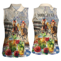 Personalized Kentucky Horse Race Women Sleeveless Polo Shirt With Mint Julep Cocktail - Wonder Print Shop